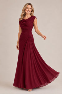 Cowl Neck Ruched Chiffon Mother of the Bride Dress