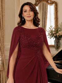 Elegant Applique Chiffon Mother of the Bride Dress with Cape Sleeves