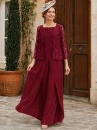 Elegant 3-Piece Chiffon Mother of the Bride Pantsuit with Floral Applique Jacket
