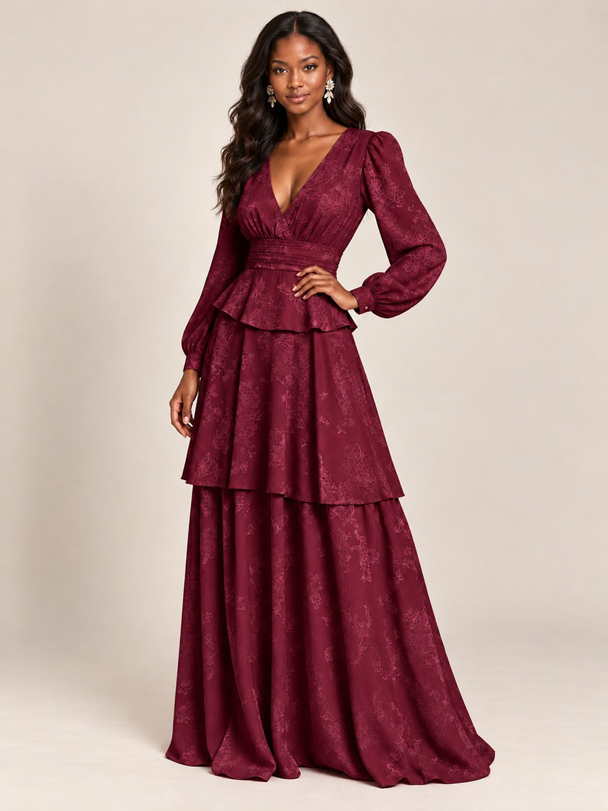 Blush Pink Floral Long Sleeve Maxi Dress