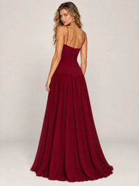 Butter Yellow Ruched Spaghetti Strap Drop-Waist Prom Dress
