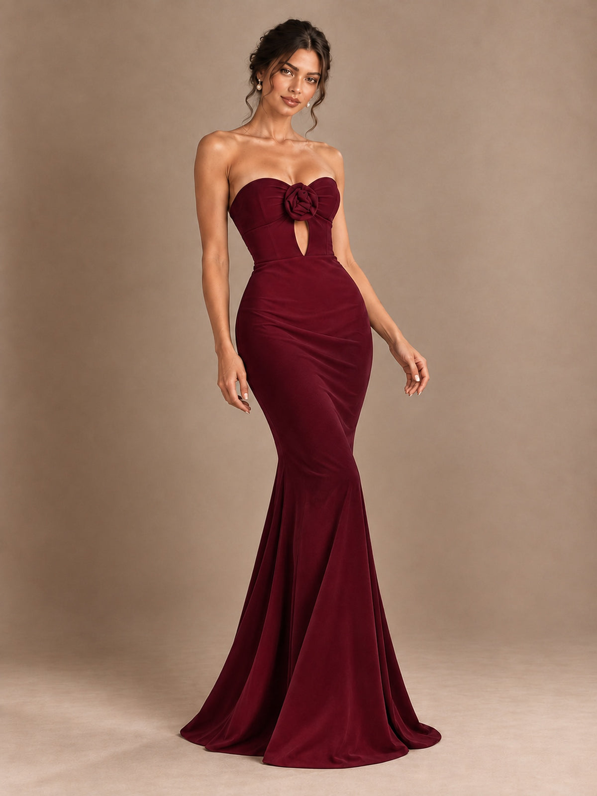 Emerald Green Strapless Mermaid Prom Dress with 3D Rose & Keyhole Cutout