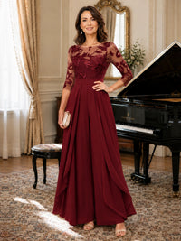 Lace Applique Wide-Leg Chiffon Mother of the Bride Jumpsuit