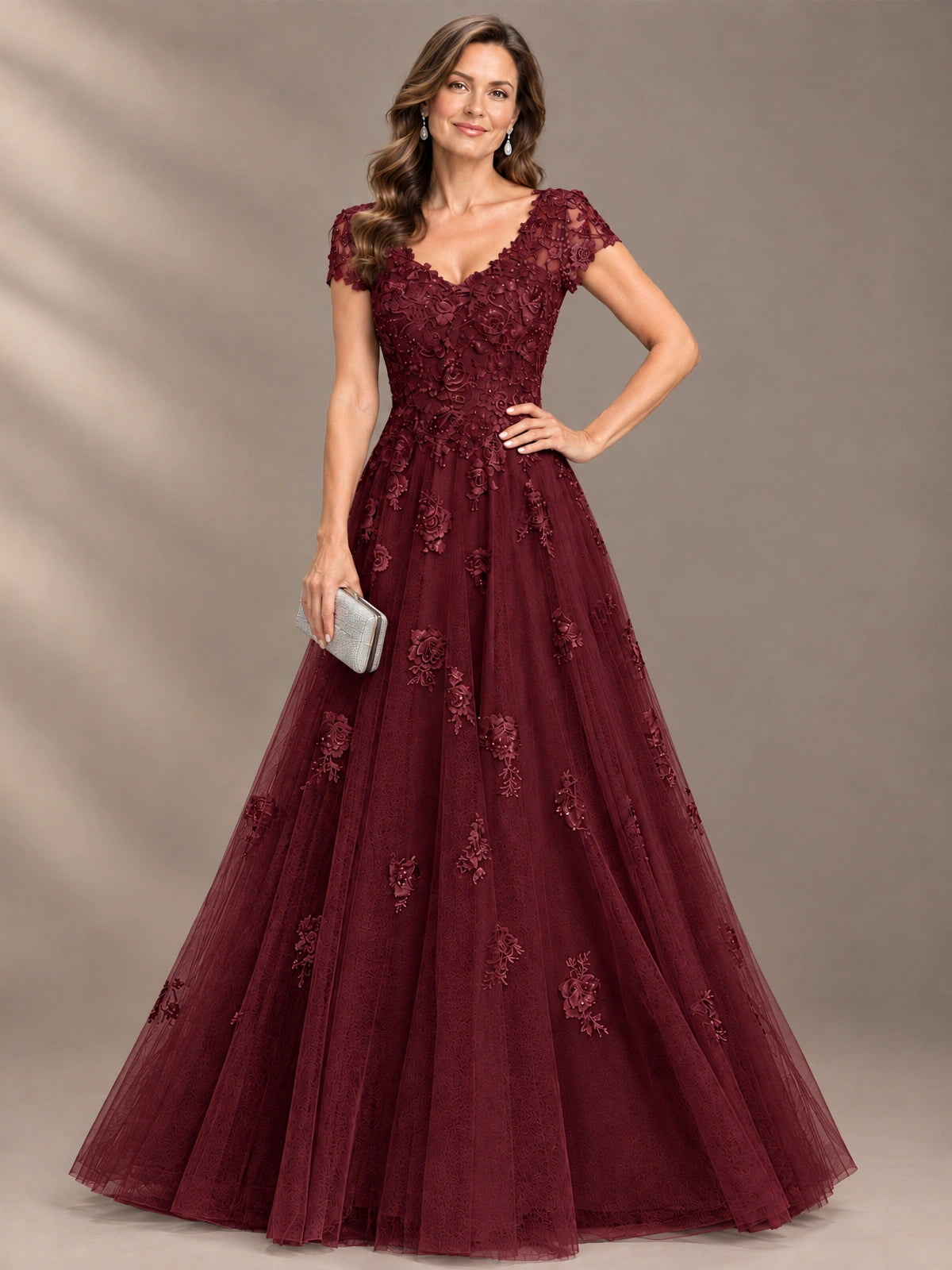 Lace Appliques A-line Mother of The Bride Dresses with Short Sleeves