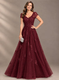 Lace Appliques A-line Mother of The Bride Dresses with Short Sleeves