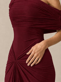 Elegant Draped Off Shoulder Ruched Mermaid Chiffon Formal Evening Gown