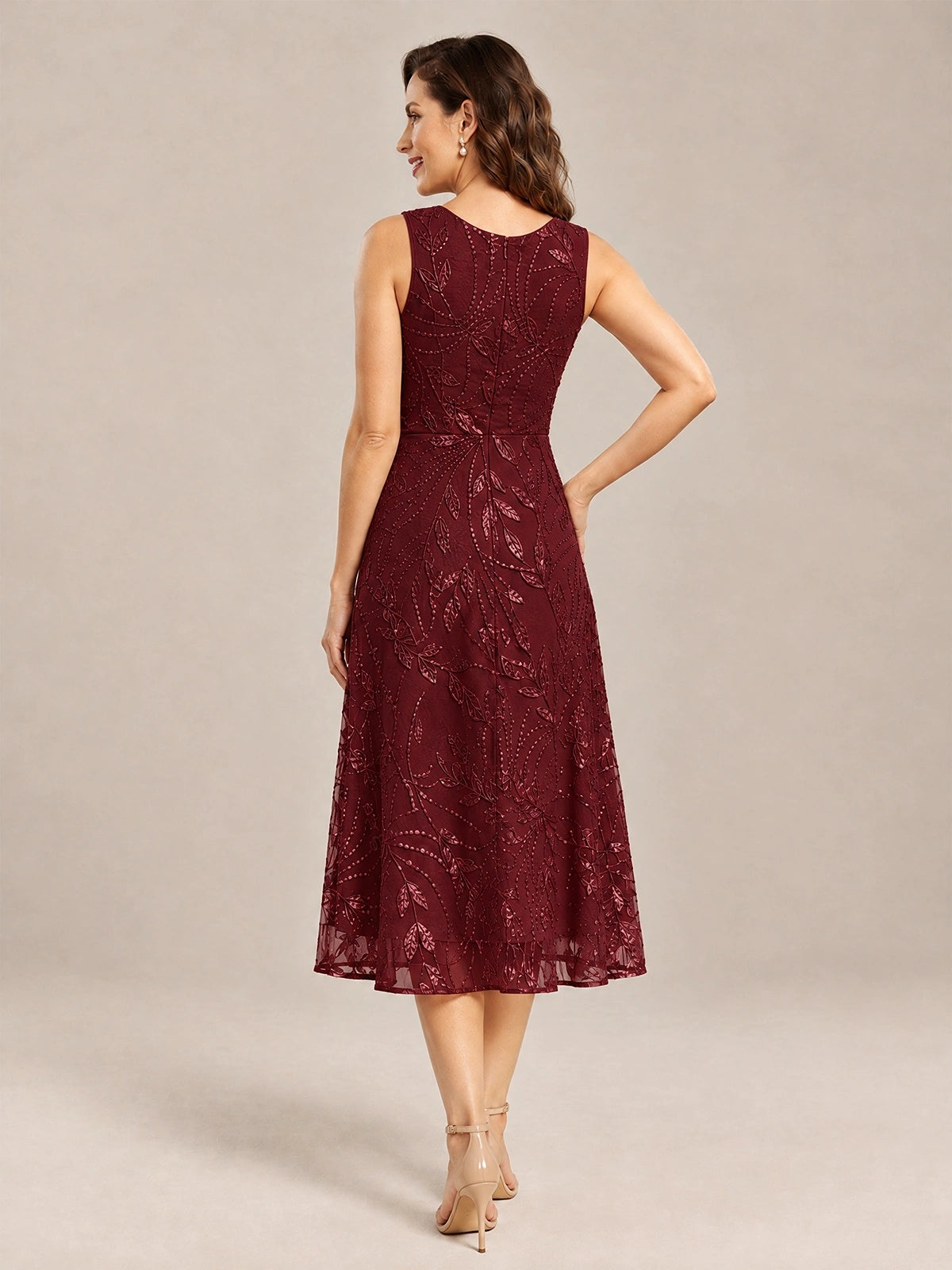 Tea Length Sequin Lace Mother of the Bride Dress with Chiffon Jacket