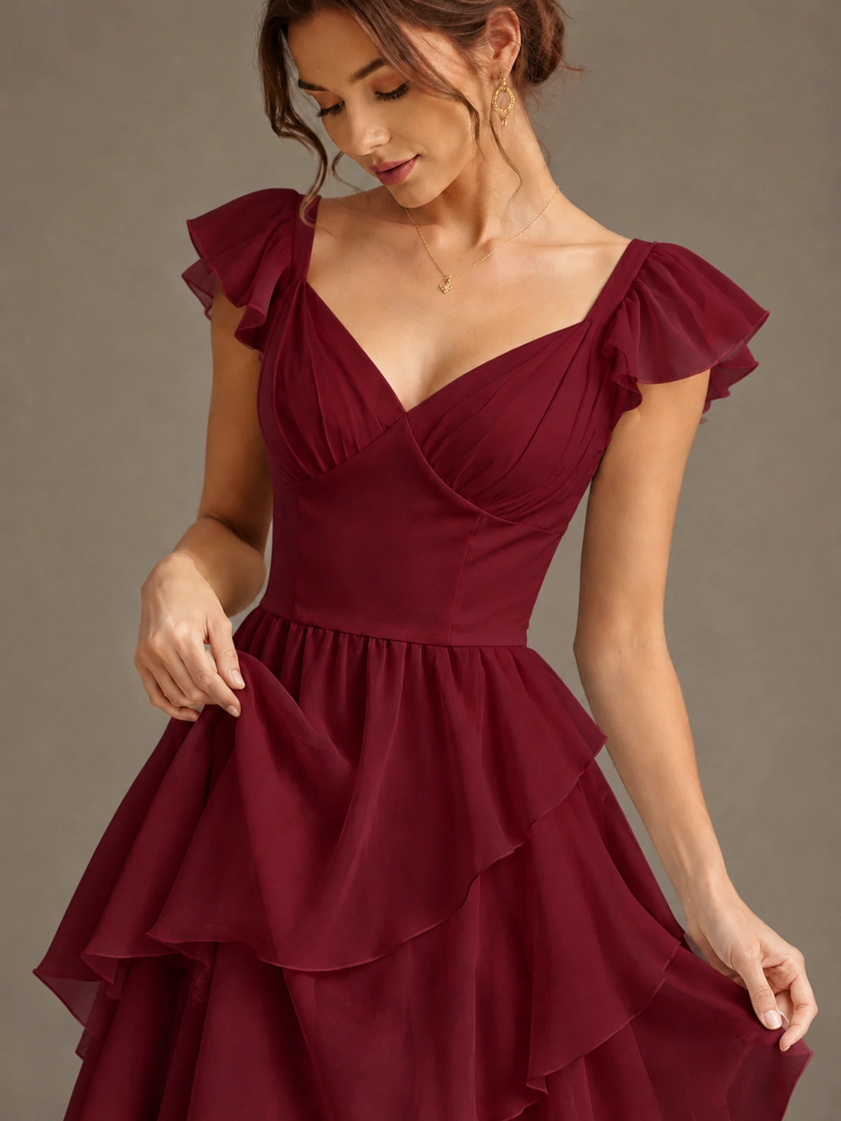 Ruffle Tiered V Neck Maxi Dress