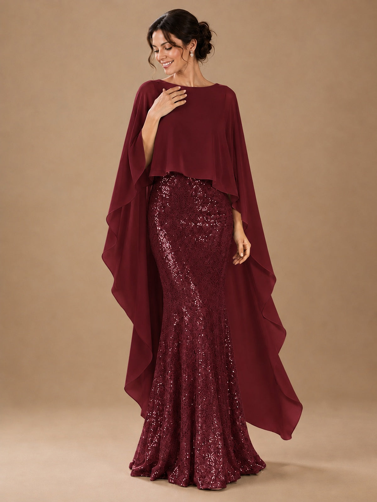 Sequin 2 Pieces Mother of the Bride Dress with Cap Sleeves Chiffon Formal Gowns