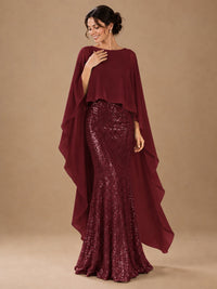 Sequin 2 Pieces Mother of the Bride Dress with Cap Sleeves Chiffon Formal Gowns
