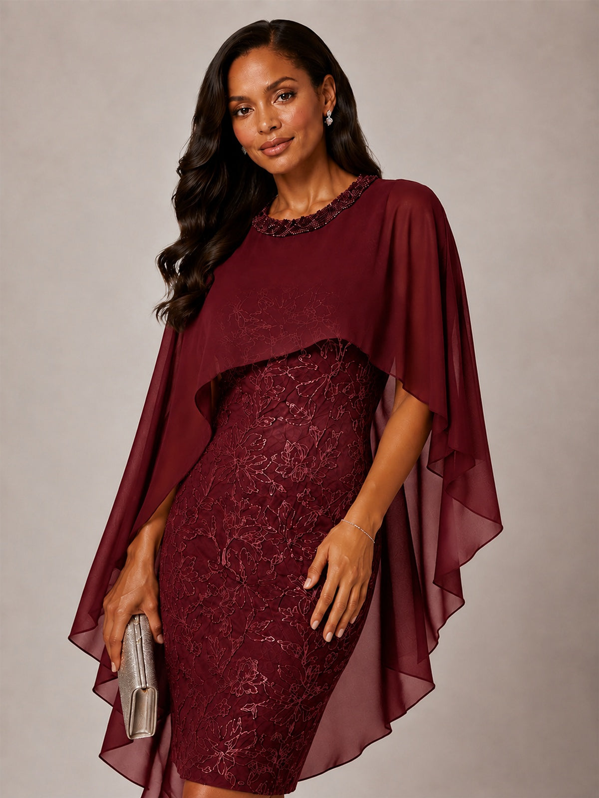 Floral Sheath Mother of the Bride Dress with Cape Overlay