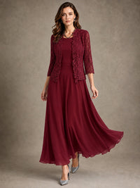 2-Piece Chiffon Mother of the Bride Dress with Lace Jacket