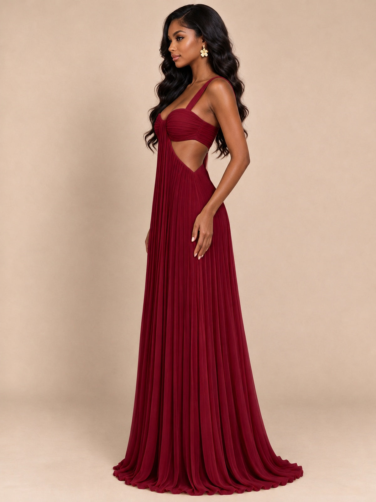 Butter Yellow Pleated Cutout Maxi Dress