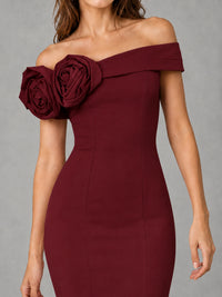 Blush Pink Off Shoulder Mermaid Bridesmaid Dress with Floral Rosette