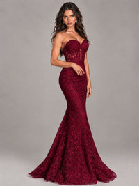 Strapless Corset Mermaid Prom Dress Lace Appliqué Formal Gown