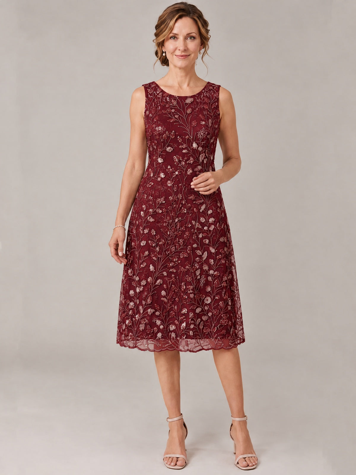 Tea Length Sequin Lace Mother of The Bride Dress with Chiffon Jacket
