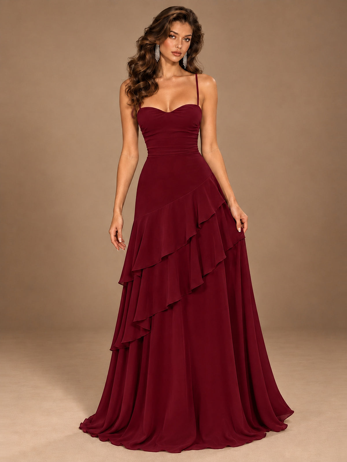 Sweetheart A-Line Ruffle Prom Dress with Spaghetti Straps