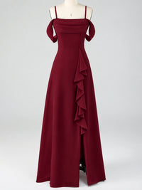 Spaghetti Strap Chiffon Bridesmaid Dress with Ruffles Slit