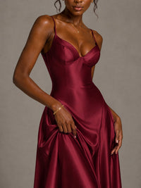 Lavender V Neck Satin Prom Dress with Spaghetti Straps