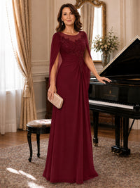 Elegant Applique Chiffon Mother of the Bride Dress with Cape Sleeves