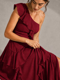 Sage Green One Shoulder Ruffle Bridesmaid Dress