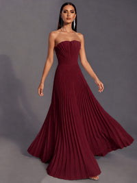 Strapless A-line Long Pleated Satin Prom Dress