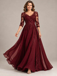 Sequin Lace A-Line Mother of the Bride Dress with 3/4 Sleeves