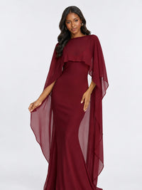 Satin Cape Prom Dresses Meramid Maxi Dress
