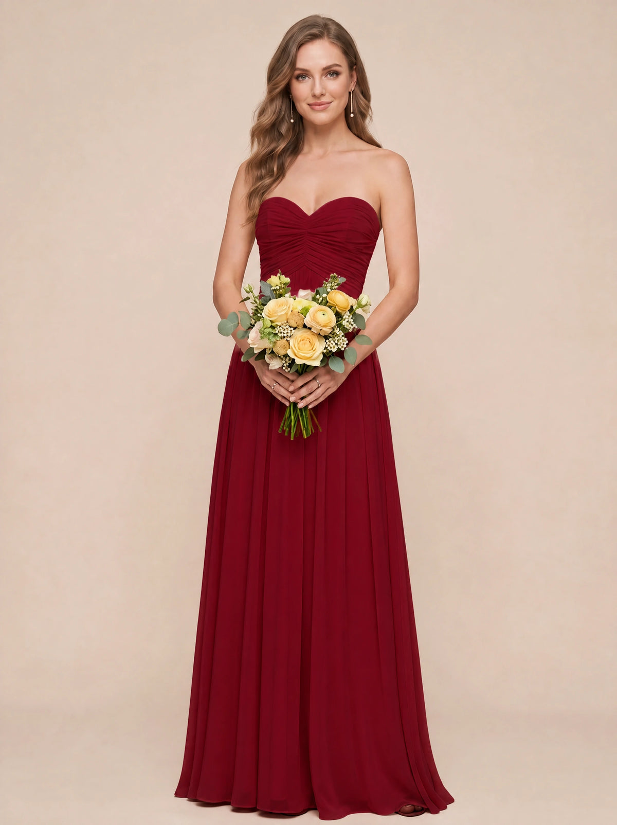 Strapless Pleated Chiffon A-Line Bridesmaid Dress