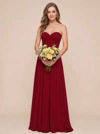 Strapless Pleated Chiffon A-Line Bridesmaid Dress