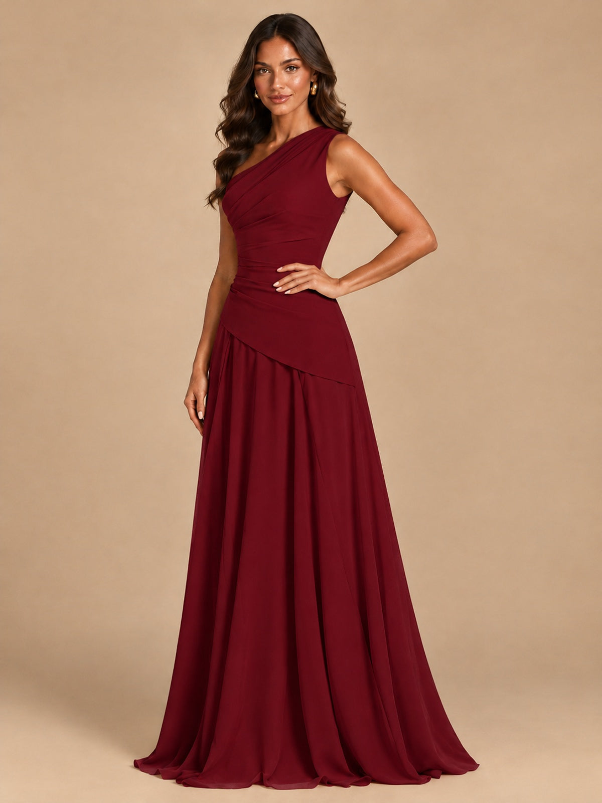 One Shoulder Prom Dress A-line Ruched Women Wedding Formal Gowns