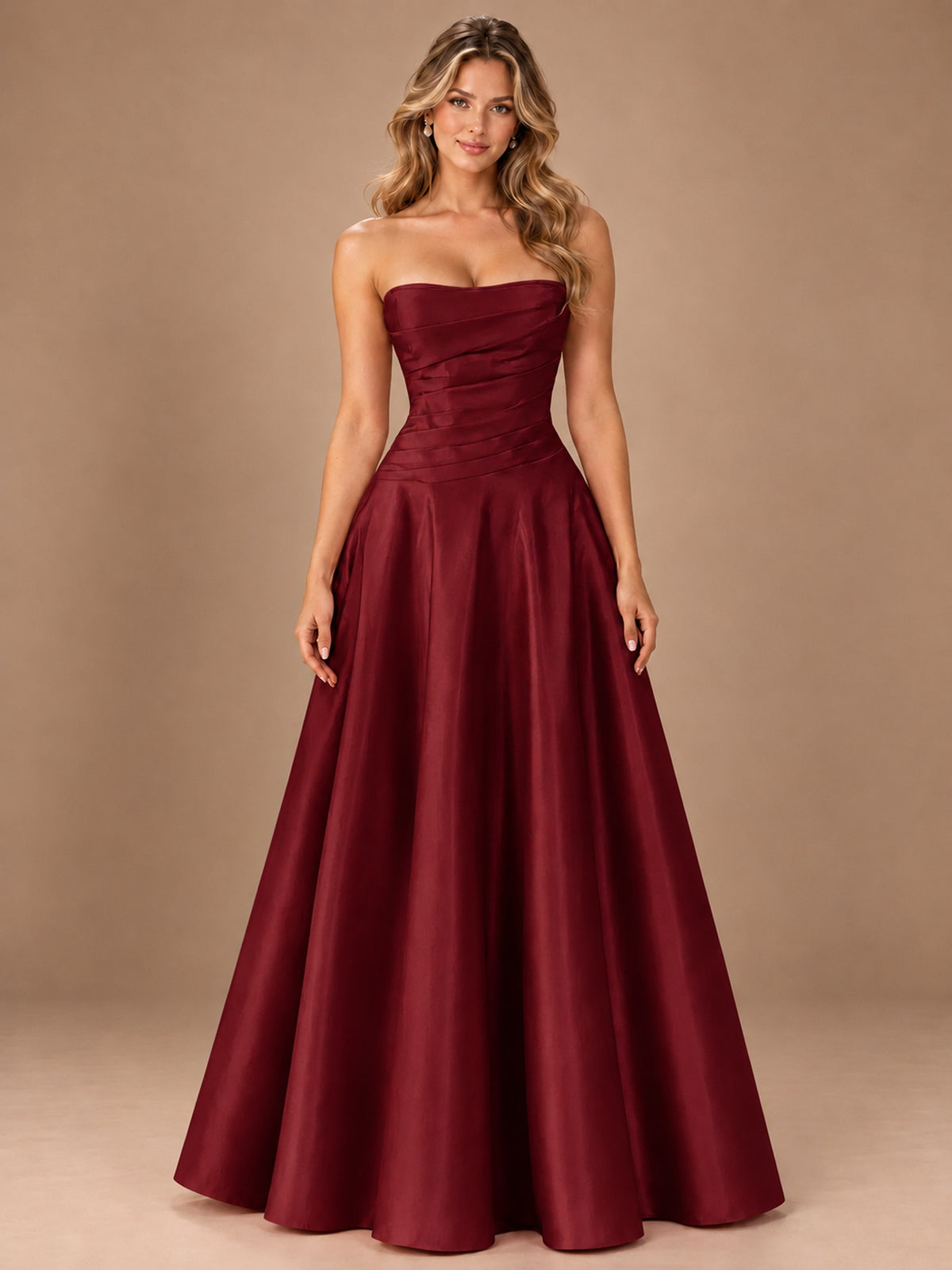 Blush Pink Strapless Satin A-Line Prom Dress with Ruched Bodice