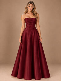 Blush Pink Strapless Satin A-Line Prom Dress with Ruched Bodice