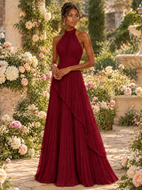 Wrap Pleated Prom Dress Halter A-line Chiffon Formal Wedding Dress