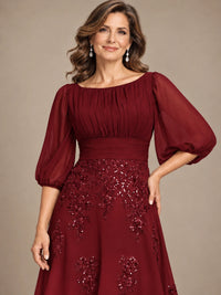 A-Line Mother of the Bride Dress with Sheer Puff Sleeves