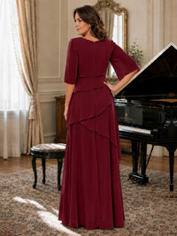 Asymmetric Draped Chiffon Mother of the Bride Dress with Flutter Sleeves