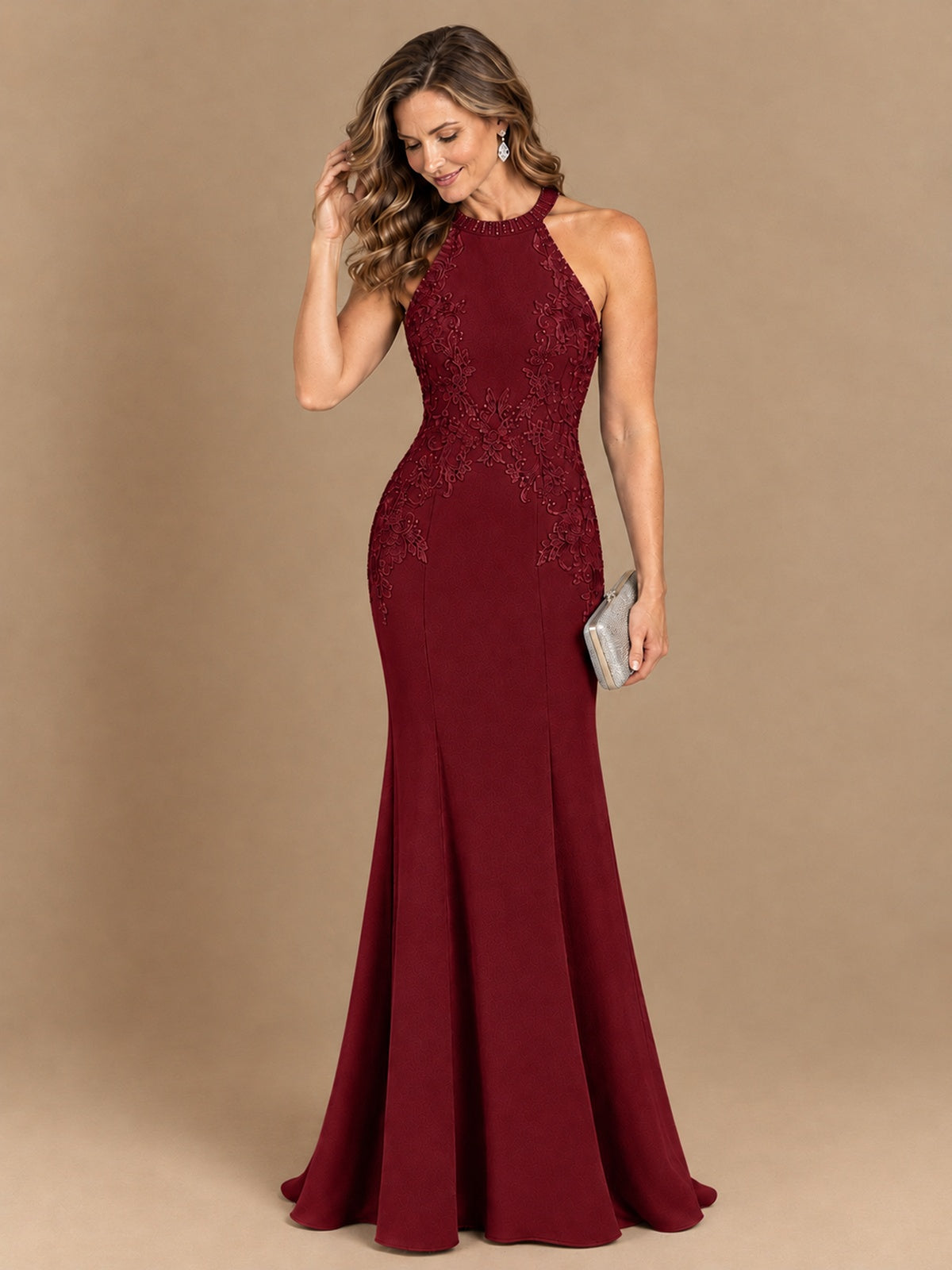 Halter Neckline Lace Appliques Mother of The Bride Dresses