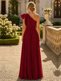 One Shoulder Pleated Chiffon A-Line Floor-Length Bridesmaid Dress