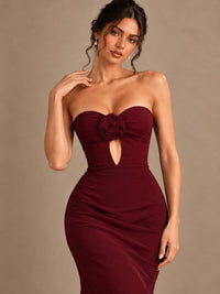 Emerald Green Strapless Mermaid Prom Dress with 3D Rose & Keyhole Cutout