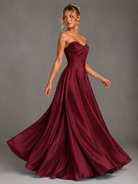 Sweetheart Neck Strapless Satin A-Line Prom Dress