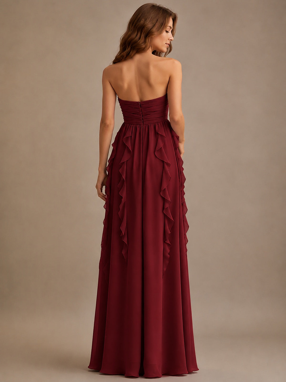 Srapless Sweetheart Chiffon Prom Dress Ruffle Formal Evening Gown