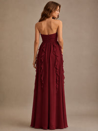 Srapless Sweetheart Chiffon Prom Dress Ruffle Formal Evening Gown