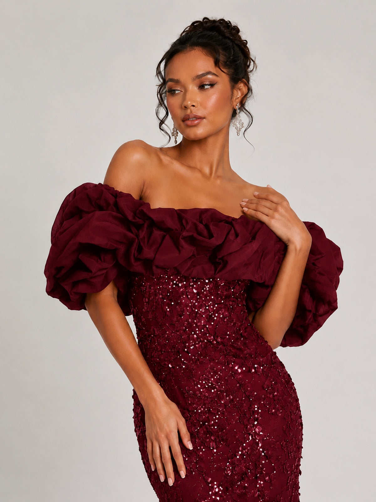 Sequin Off-Shoulder Ruffle Mermaid Prom Dress