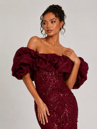 Sequin Off-Shoulder Ruffle Mermaid Prom Dress