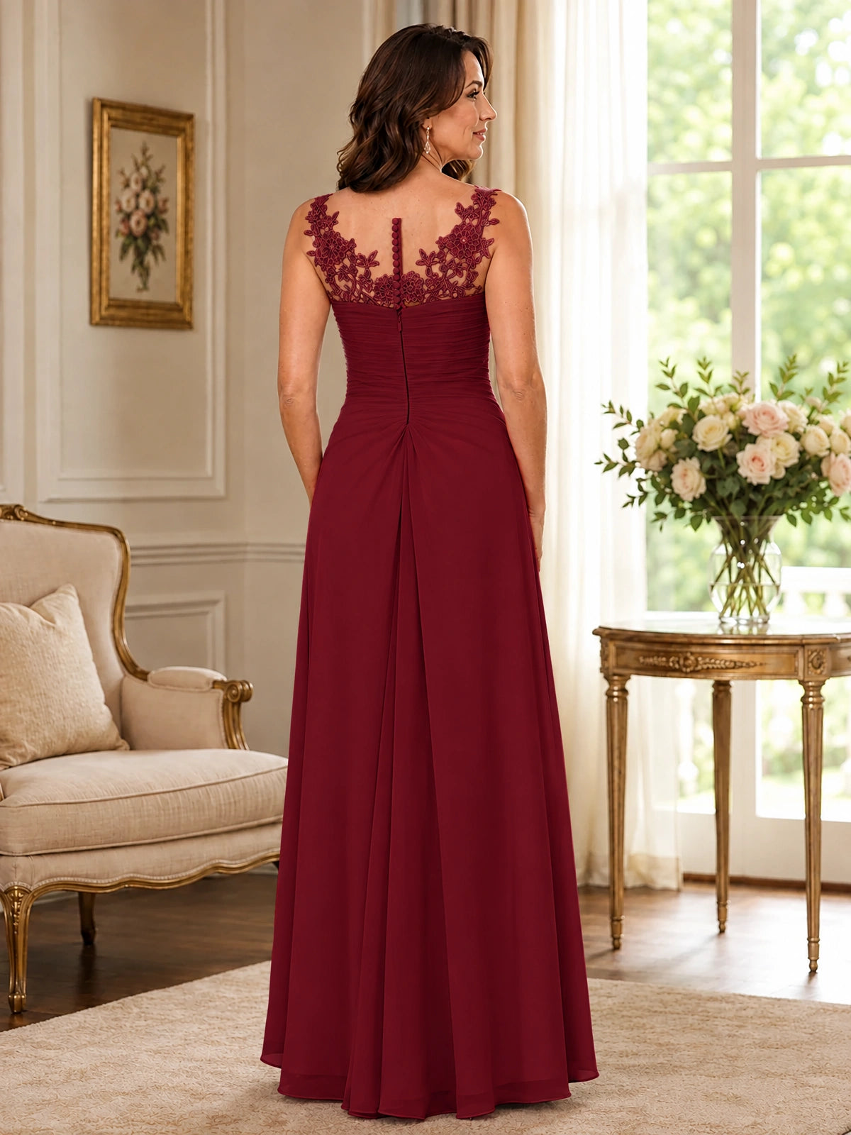 Elegant Chiffon Mother of the Bride Dress with Lace Applique and Cape Sleeves