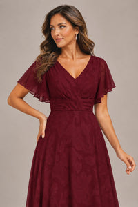 Jovellee Floral Chiffon A-Line Mother of the Bride Dress with Flutter Sleeves