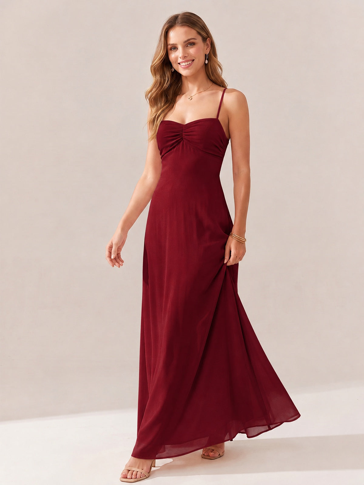 JOVELLEE Yellow Sweetheart Ruched Bust Chiffon Maxi Dress