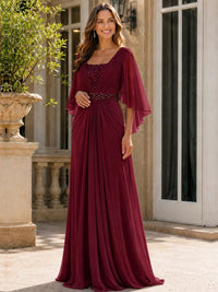 Elegant V-Neck Sequined Chiffon Mother of the Bride Dress with Flutter Sleeves
