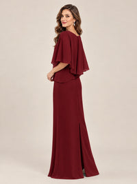 Cape Sleeve Mother of the Bride Dress with Asymmetrical Overlay