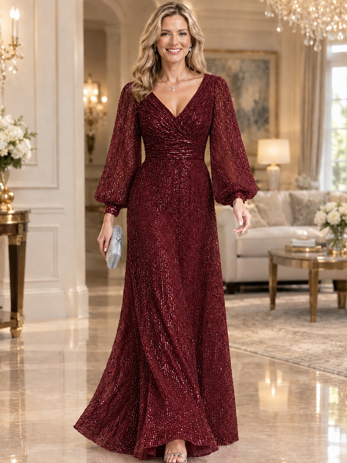 Sparkle Sequin Mother of The Bride Dresses with Long Sleeves